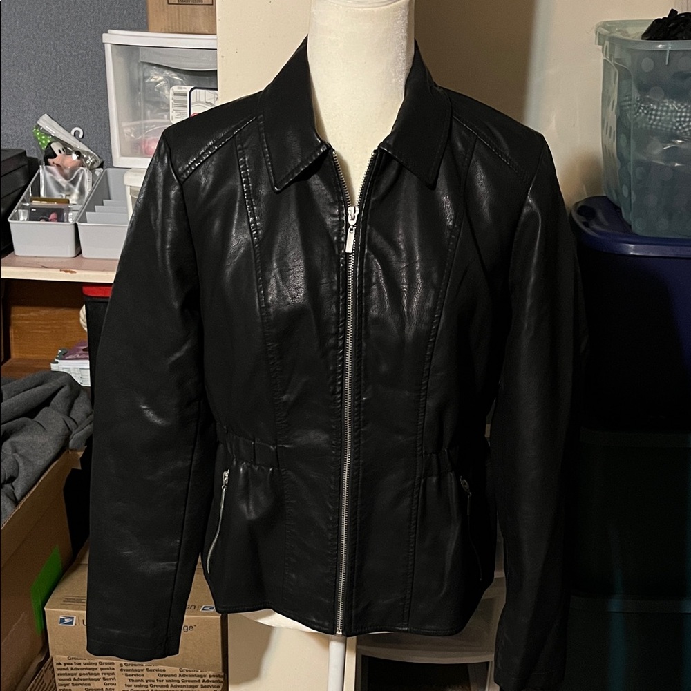 Baccini Black Faux Leather Zip Jacket